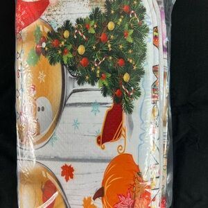 2pc Holiday Bathroom Set Shower Curtain Bath Mat Christmas Santa Lights